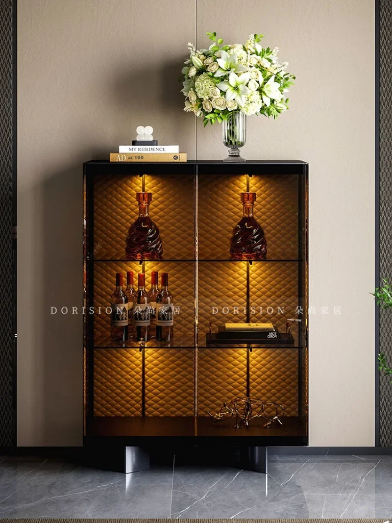 Italian minimalist small apartment living room glass modern simple light luxury high-end figure display cabinet