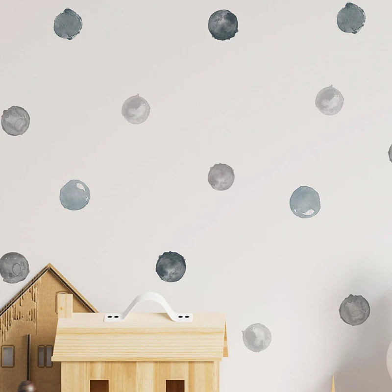 `Watercolor Gray Blue Polka Dots Wall Sticker Boho Neutral Scattered Dots Vinyl Decal For Baby Nursery Kids Bedroom Home Wall Ar