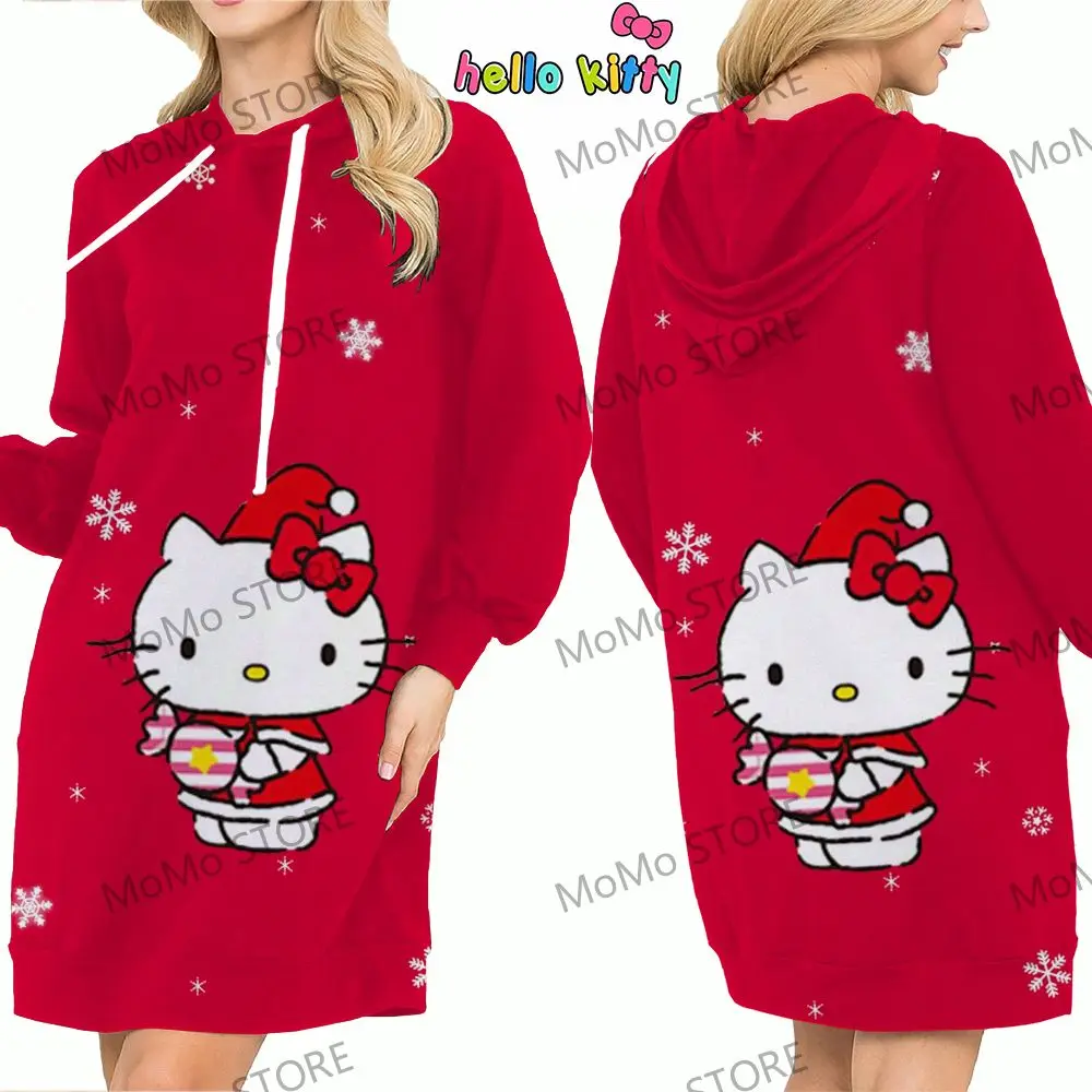 Lovely Hello Kitty Christmas Series Woman Clothes 2024 Anime Autumn Streetwear Women\'s Hoodie Dress Sweatshirts Kawaii 3D Print