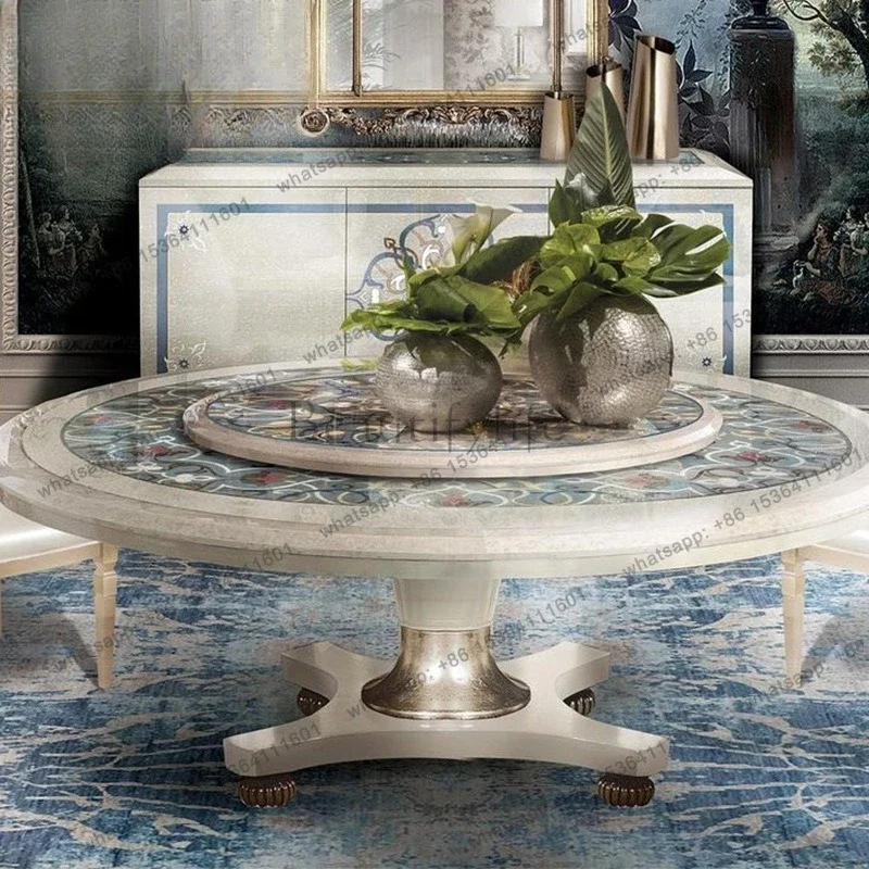 12Italian court French villa European shell inlaid parquet luxury round dining table