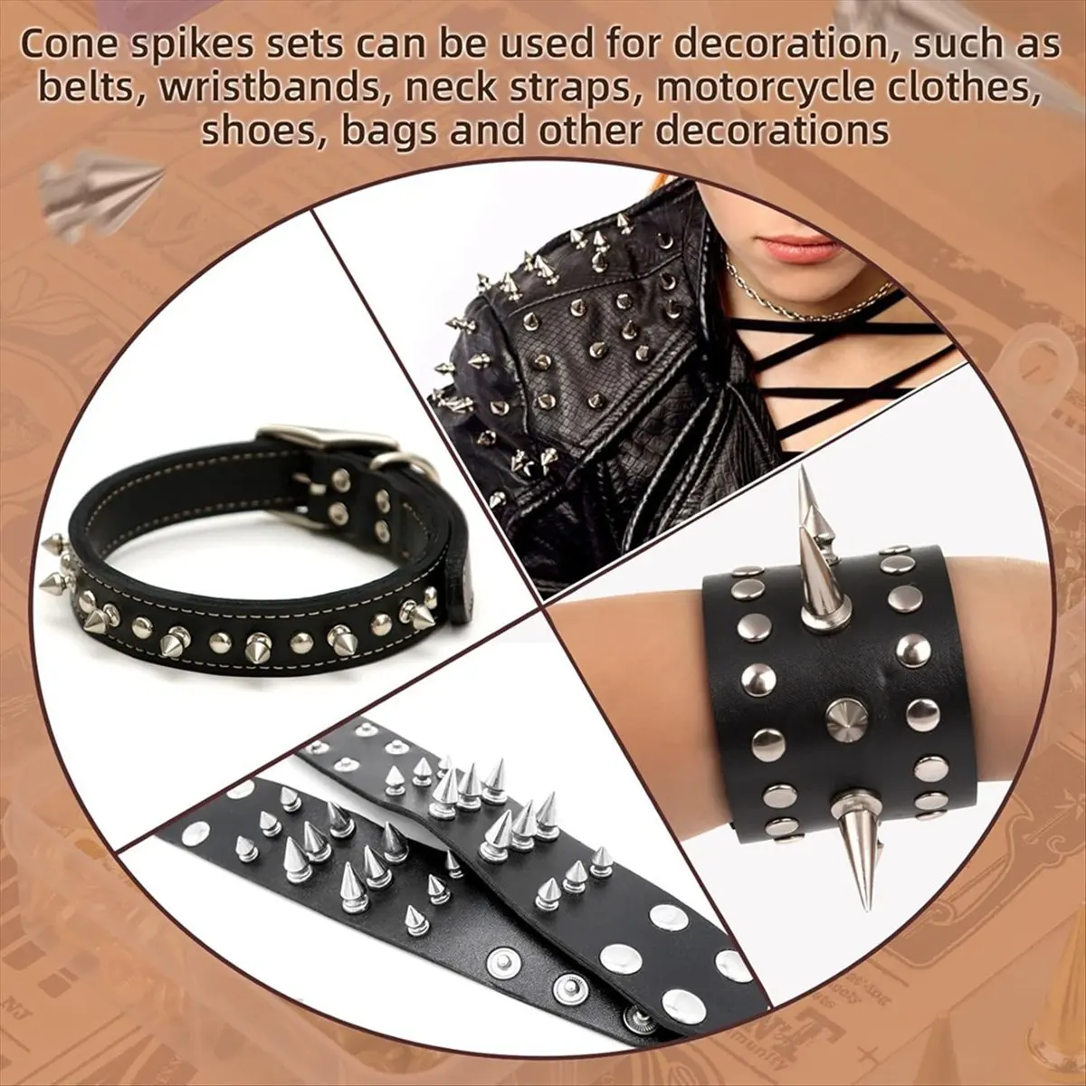 Y17A 354 Pieces Punk Spikes and Studs Kit - 8 Sizes Cone Spikes, Metal Tree Spikes Studs for Leathercraft, Punk Clothing DIY