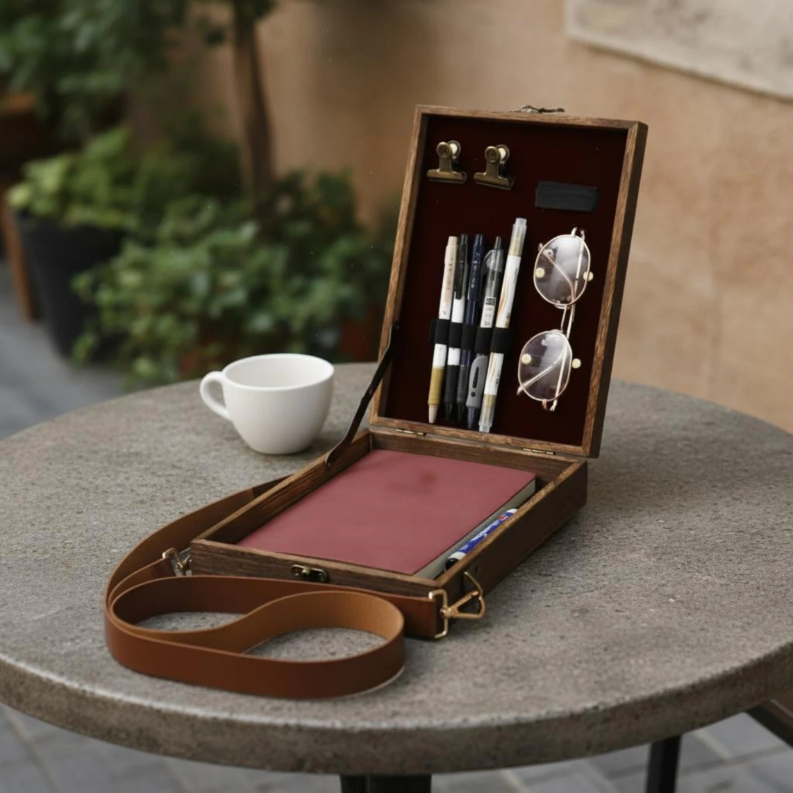 

Wooden Messenger Box Sturdy Wood Crossbody Sketch Box Crossbody Wooden Bag Handmade Stationery Storage Vintage Design