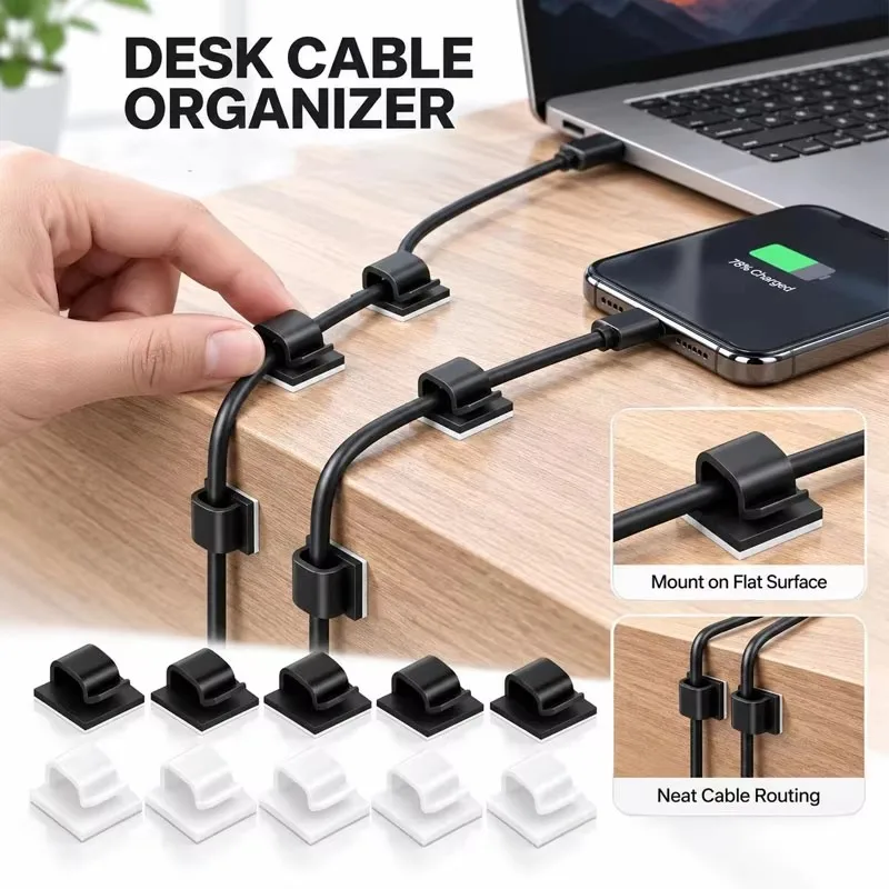 10-60PCS Cable Organizer Clips Cable Management Wire Manager Cord Holder USB Charging Data Line Bobbin Winder Wall Mounted Hook