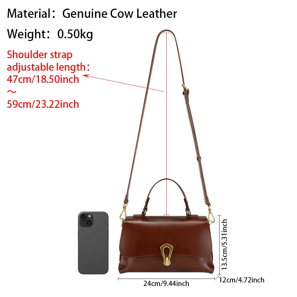 Royal Bagger Retro Top-Handle Handbags for Women, Genuine Leather Crossbody Bag, Fashion Casual Shoulder Purse 1929