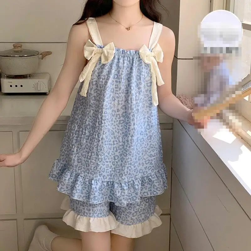 Korean Version Women's Fashionable Short Sleeved Shorts Set Sweet Princess Pajamas Summer Youth Loose Casual Home Clothes Kawaii