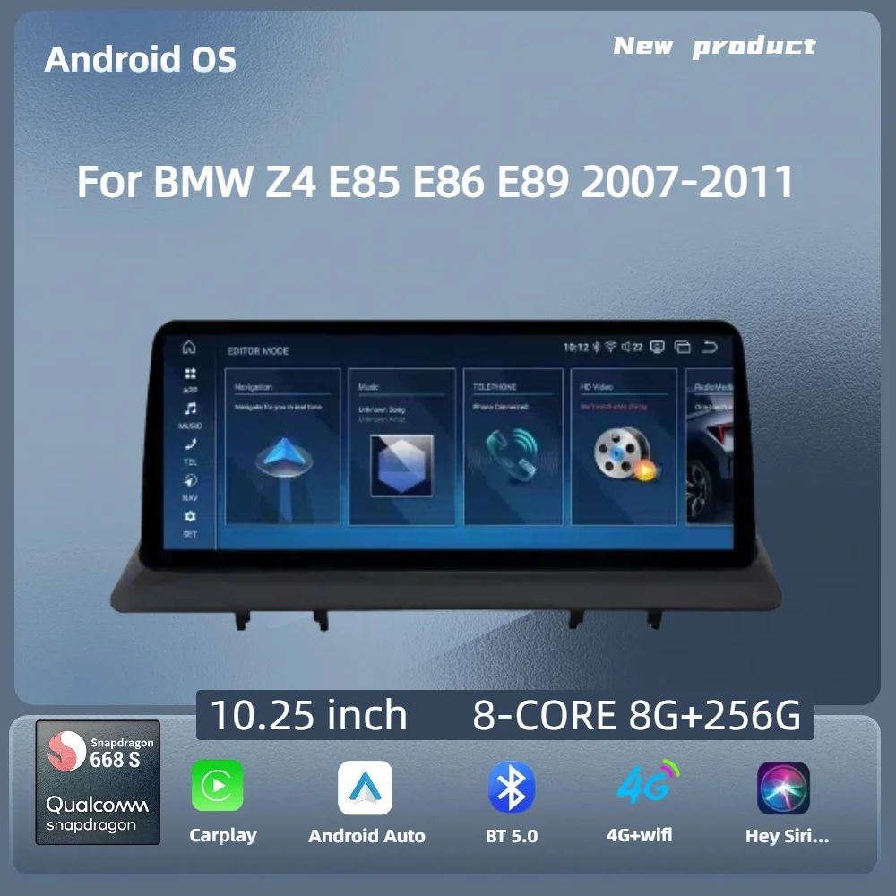 

For BMW Z4 E85 E86 E89 2007-2011 Car Radio 10.25 inch Android 14 4G Wireless Bluetooth Carplay Snapdragon 680 Head Unit Screen
