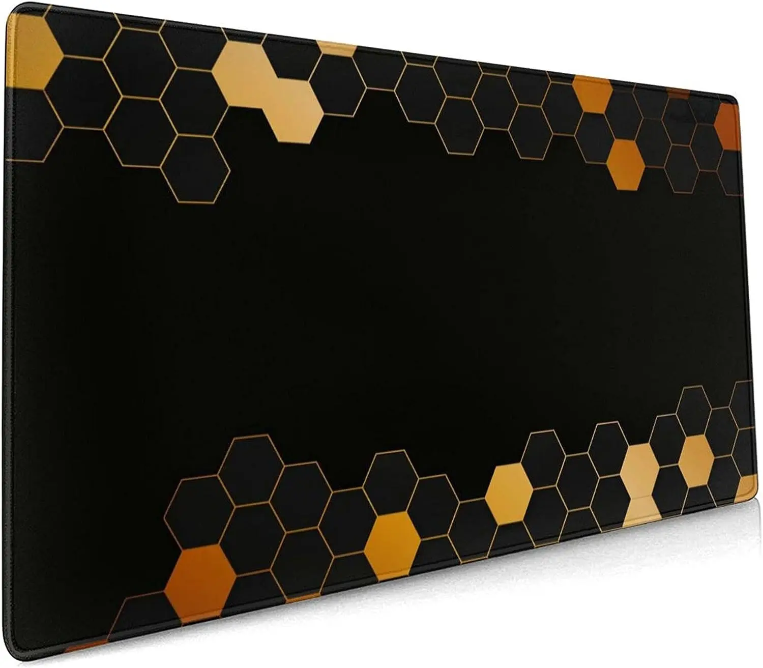 Honeycomb Extended Mouse Pad 35.4x15.7 Inch Minimalism Black Gold Hexagon Non-Slip Rubber Base Large Gaming Mousepad for Office