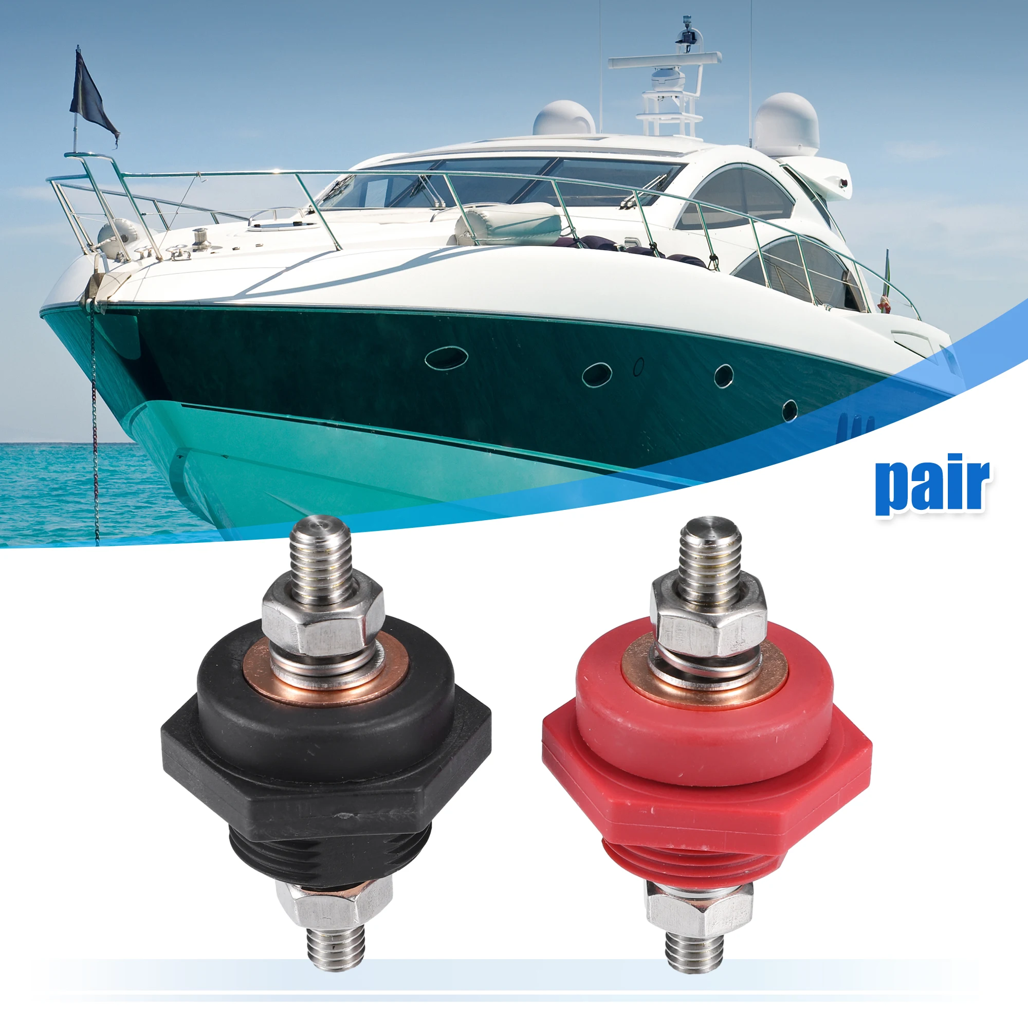 

UXCELL 1 Pair High Current 3/8" Thru Panel Battery Terminal Connectors for Trucks Cars