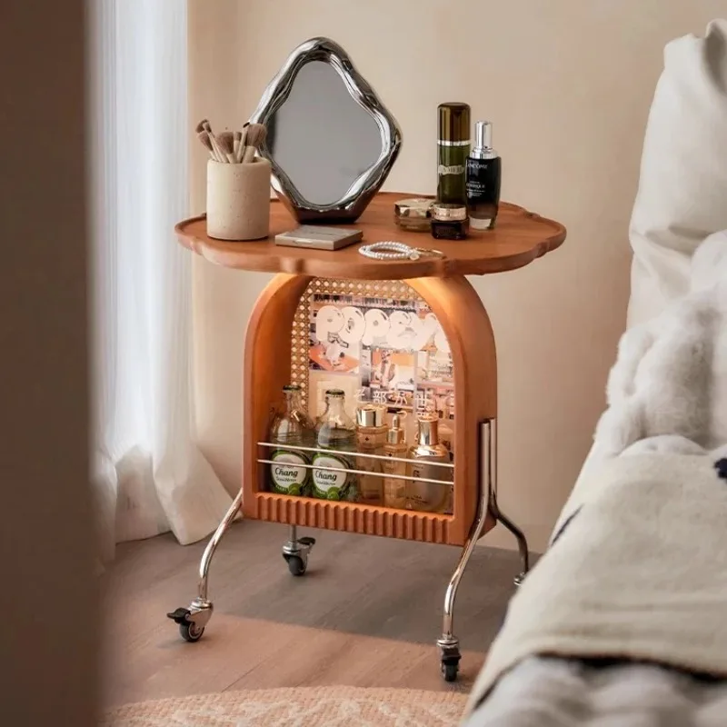 

Solid wood round table living room coffee mobile trolley bedroom bedside small apartment cherry wood edge balcony corner