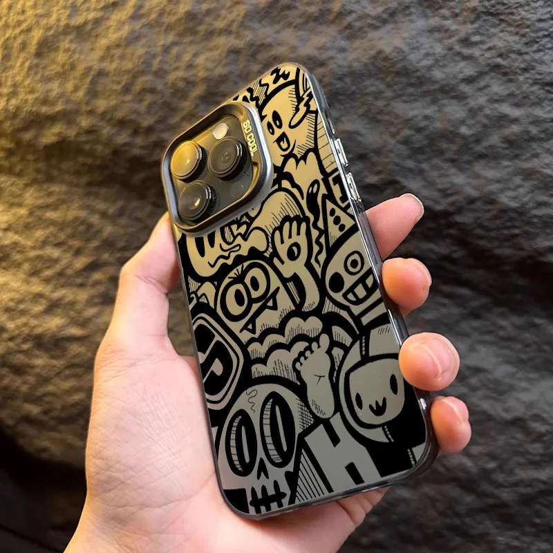 Super Cool Black Graffiti Anti-fall Phone Case for iPhone 16 15 14
