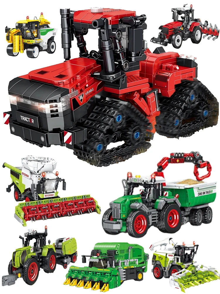Educatieve bouwsteenset oogstlocomotief met vijf-ploeg tractor katoenen picker auto kraan arm trailer voor kinderen speelgoed - afbeelding 2