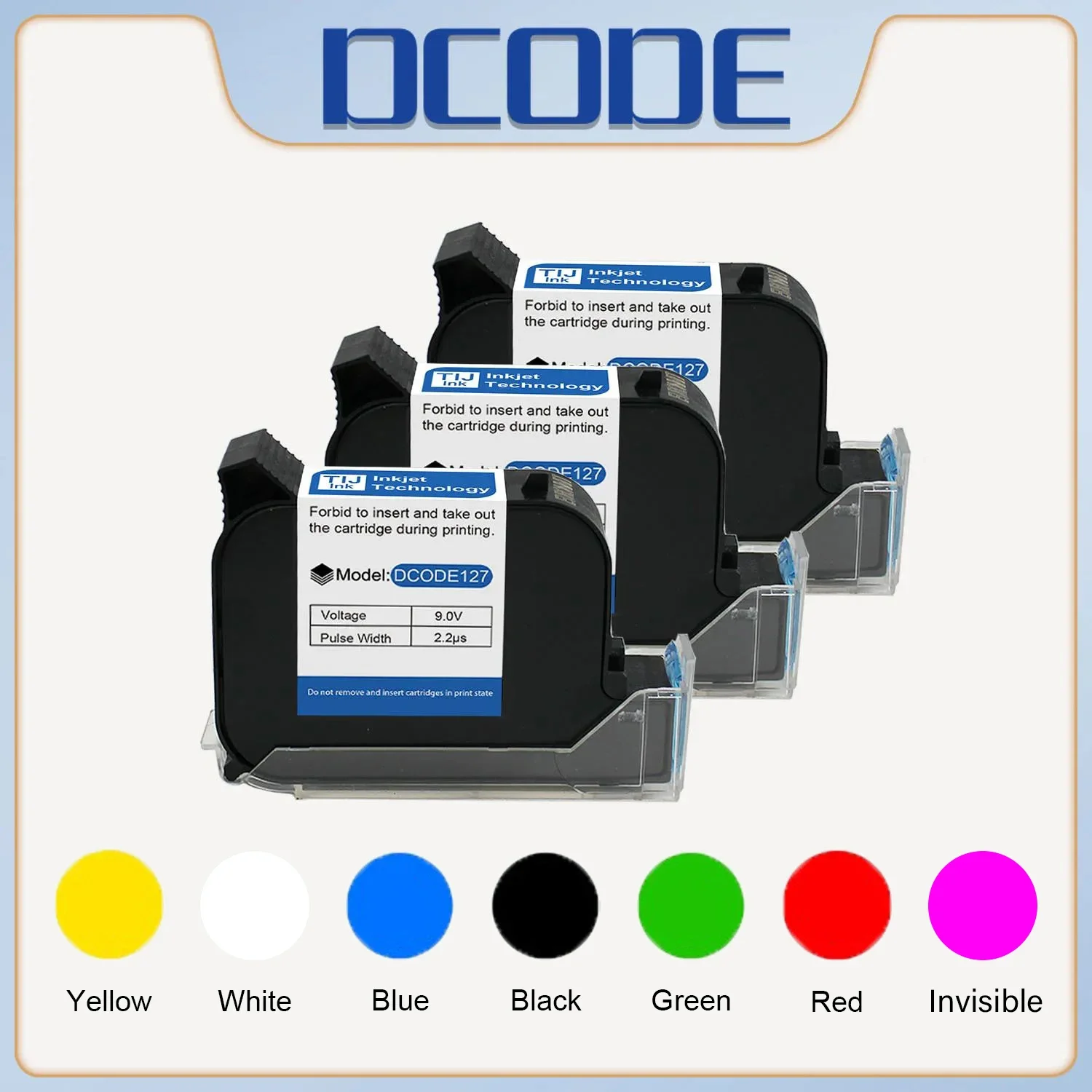 DCODE 12.7/25.4mm TIJ Cartridge Thermal Inkjet Printer Cartridge Fast Drying Black Red Yellow Blue Green Water-proof Solvent Ink