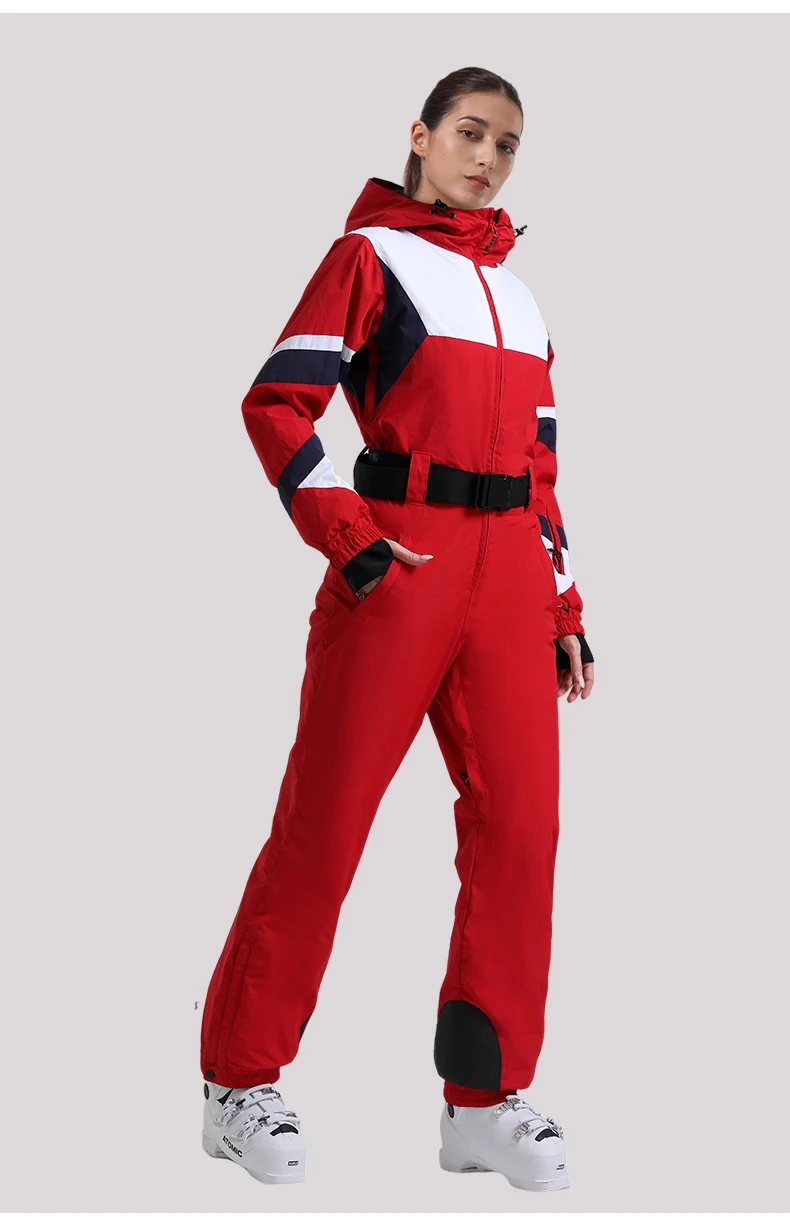 بدلة تزلج نسائية من قطعة واحدة من Gsou Snow بقصة ضيقة مقاومة للرياح ومقاومة للماء للتزلج على جبال الألب مع تصميم كتلة الألوان #5