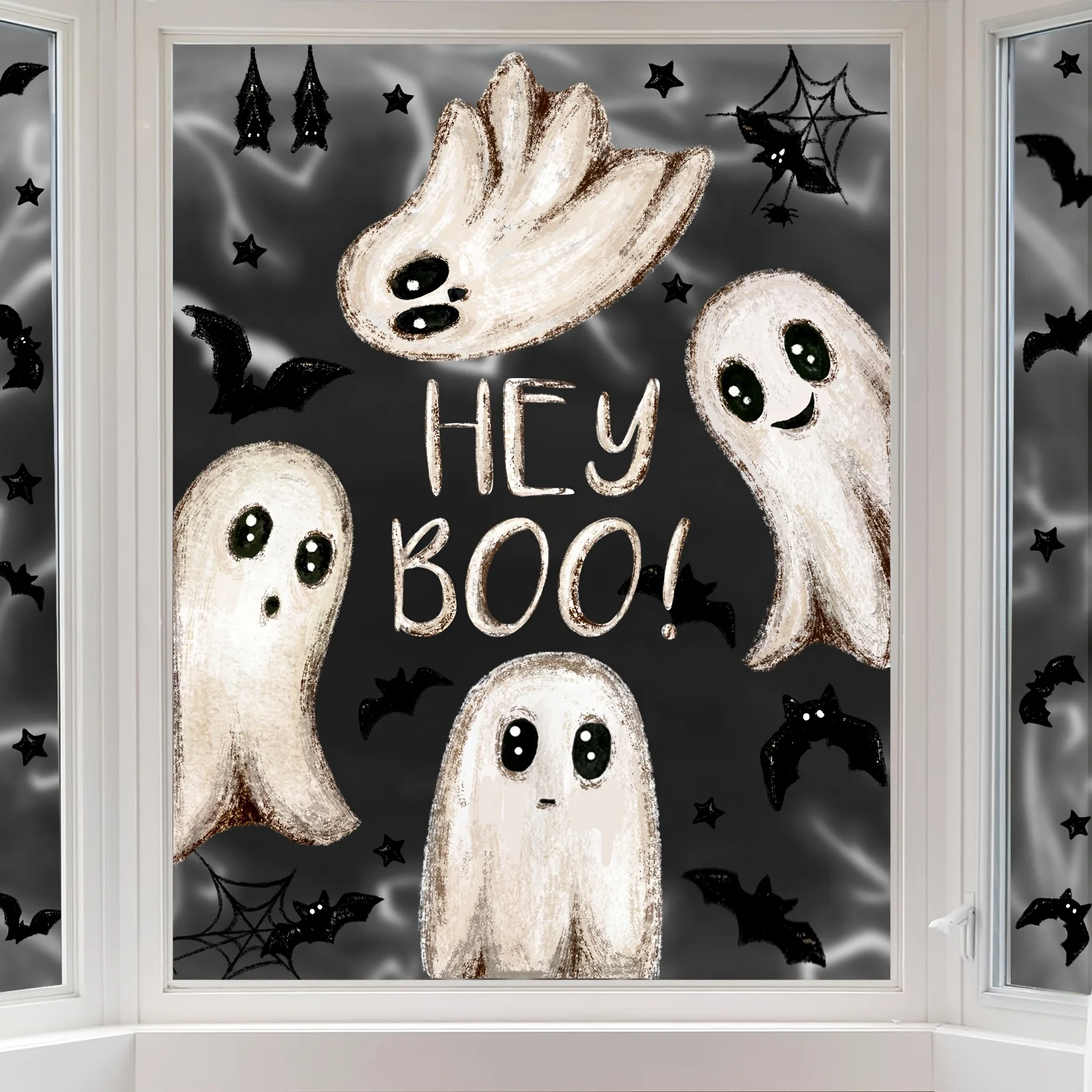 

Хэллоуин призрак летучая мышь наклейки на окно набор милый жуткий дизайн для домашней вечеринки стеклянные двери окна украшения
