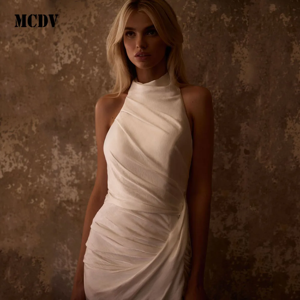 MCDV Customized Sexy Wedding Dress Bridal Gown Sleeveless Halter Neck Backless High Side Split Pleat Mermaid 2025 Customized