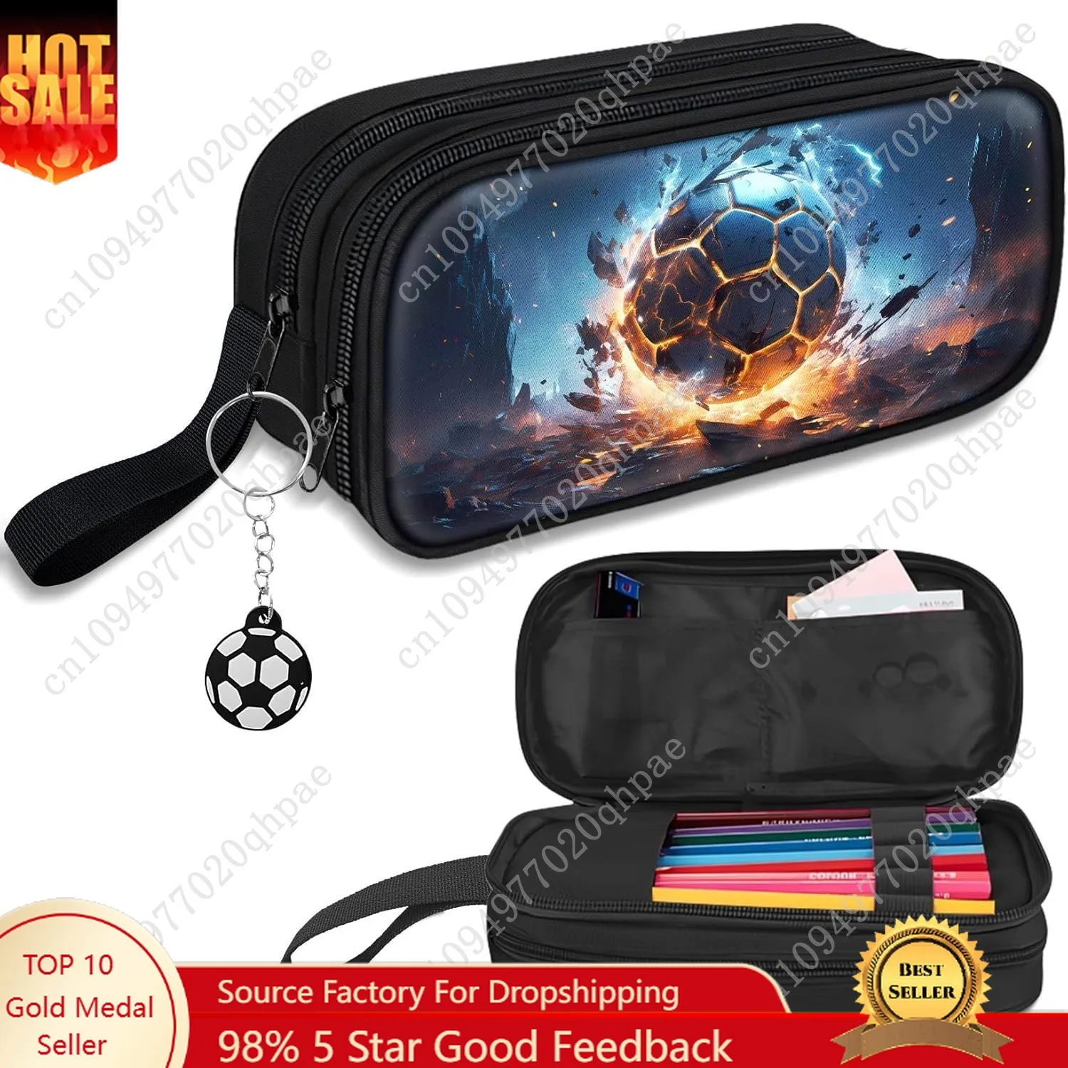 

Large Pencil Case for Boys - Soccer Boys Pencil Pouch with Zipper Compartments - Big Capacity Pen Box Pen Bag Organizer with Key