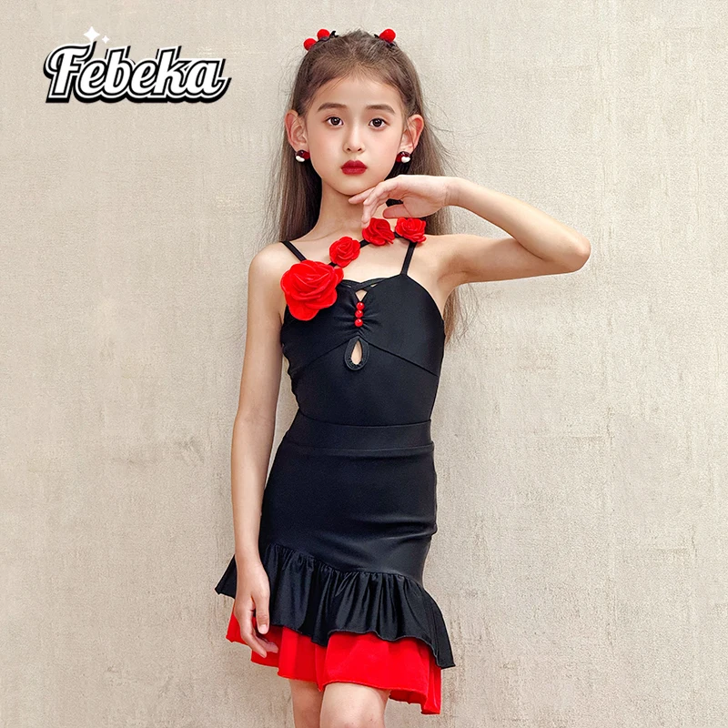 

Customized Children's Latin Dance Dress for Girls' Professional Practice Performance Dress Set Ballroom Dress Standard Suit 2Pcs