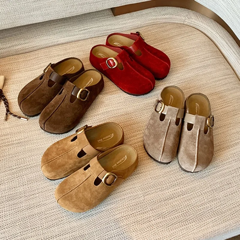 

Retro Women's Shoes Exquisite Suede Muller Slippers for Woman Comfortable Vacation Casual Shoes Designer Shoes Zapatos De Mujer