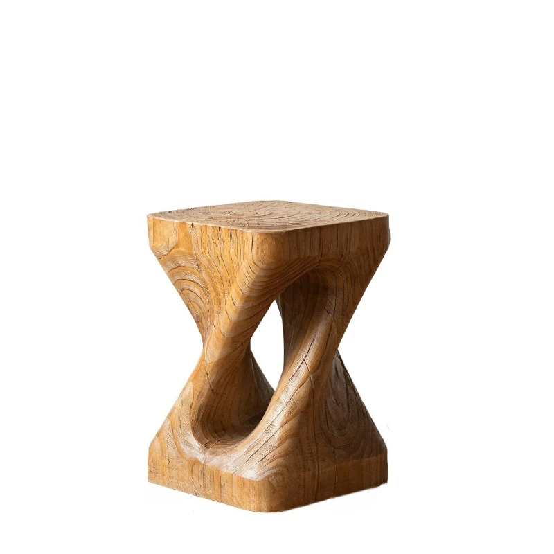 Solid wood pier low seat stool, deep texture tea edge table, retro style ornament in the homestay flower stand, sofa round