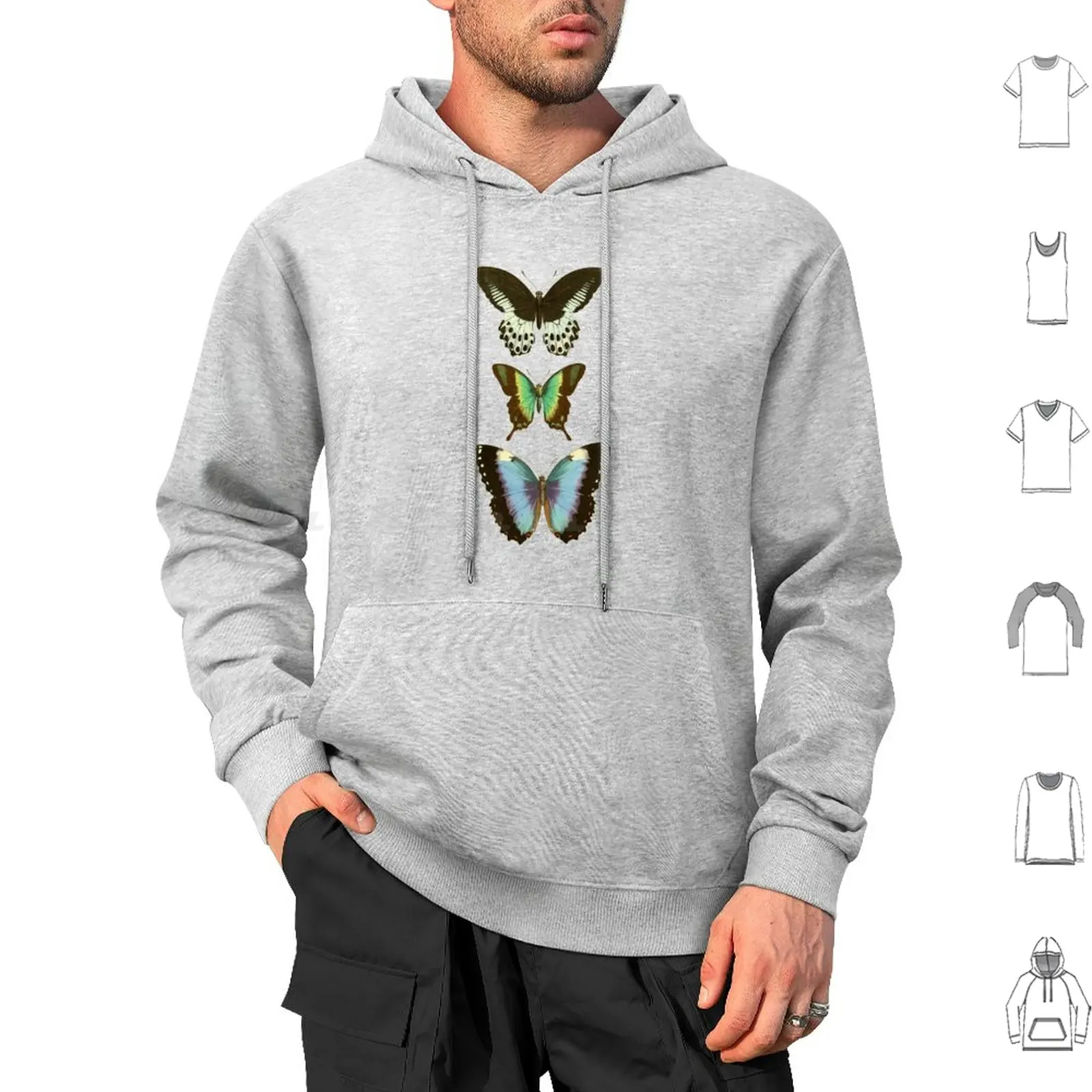 Blue And Green Butterflies Hoodies Long Sleeve Vintage Butterflies Insects Entomology Scientific Illustration Retro