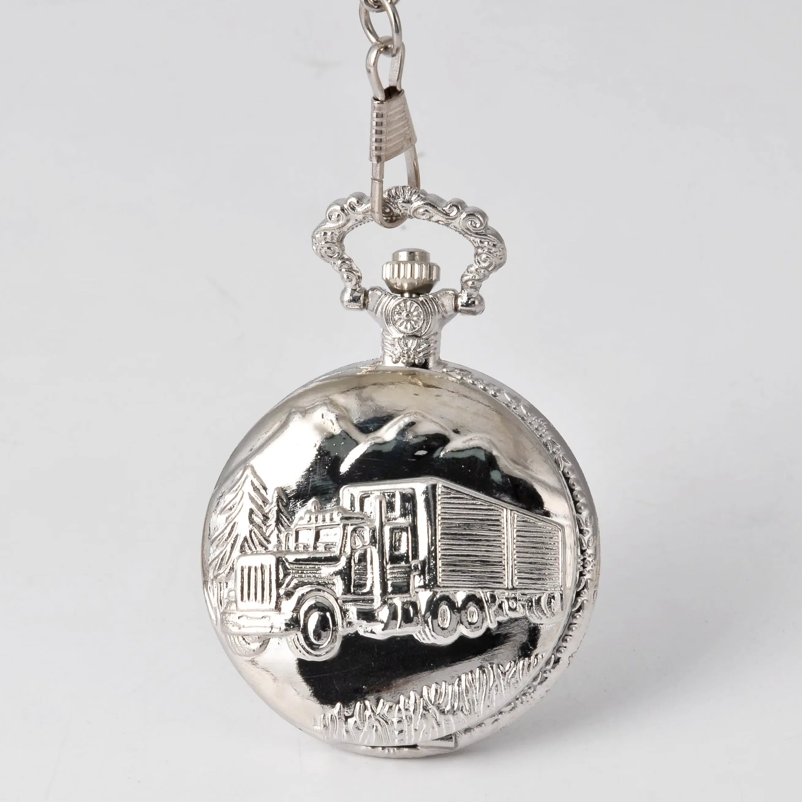 

8179 Trend Classic Accessories Ornaments Silver Big Truck Pocket Watch Vintage Pocket Watch with Necklace