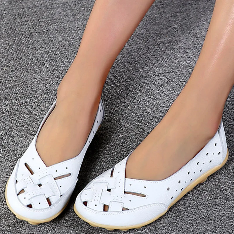 Shoes Women Breather Spring Summer Women's Loafer White Flats Leather Zapatos De Mujer Slip On Flat Shoes Women Casual Footwear 