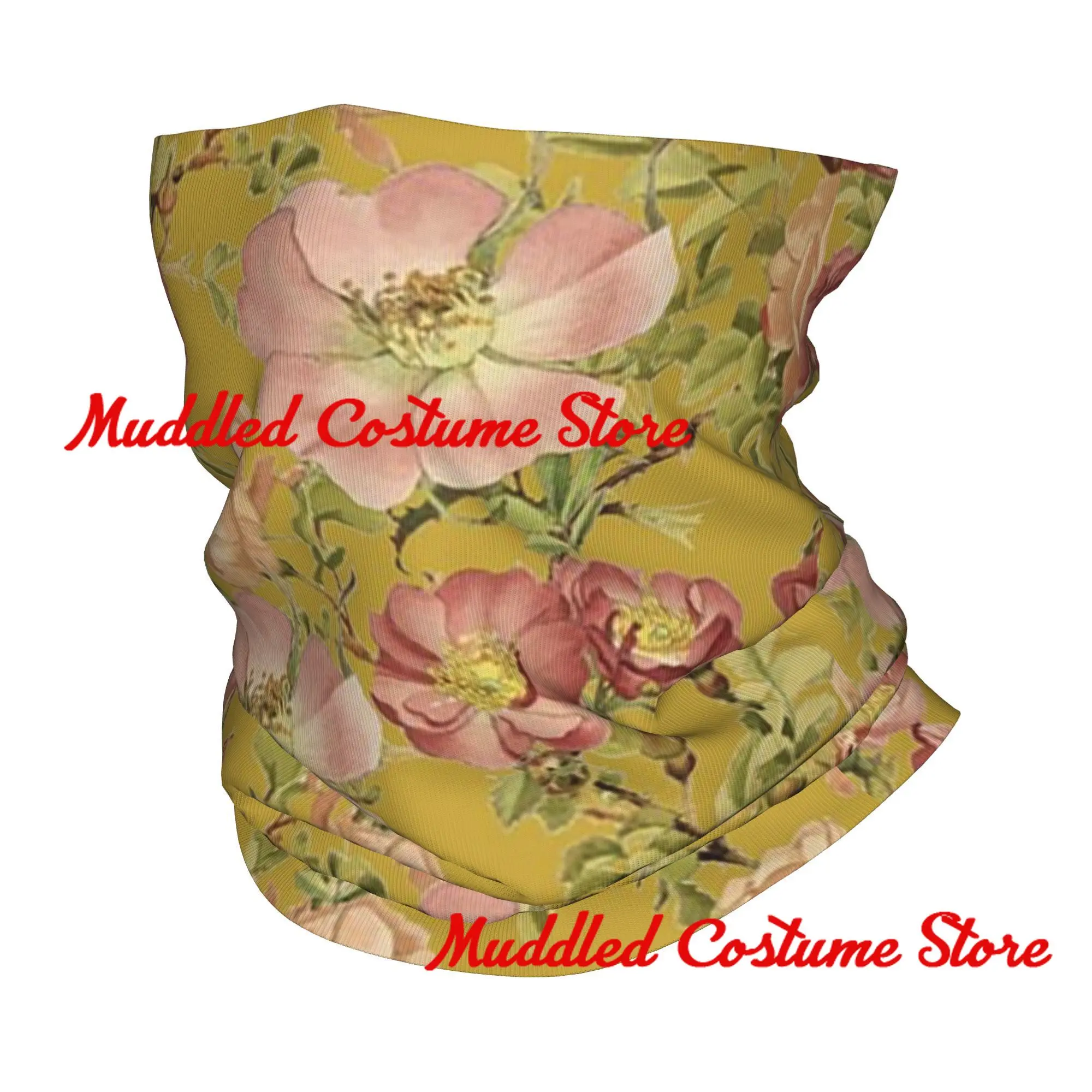 

Винтажные розовые розы на горчице, бандана на шею, маска с принтом, шарф, многофункциональная повязка на голову для верховой езды для мужчин, женщин, взрослых, дышащая