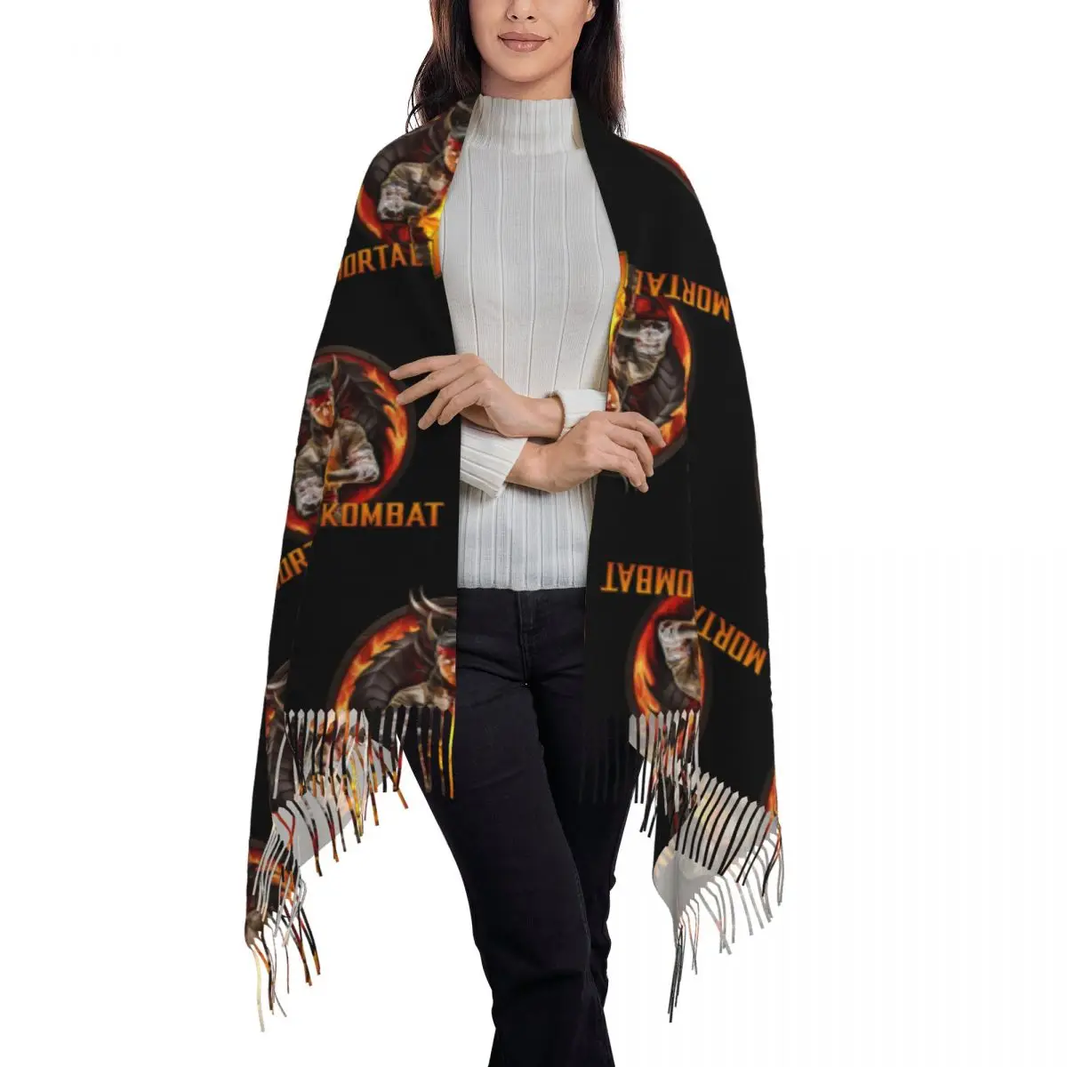 Mortal Kombat One Scarf Tassel Scarves Women Soft Warm Shawls and Wraps Long Fall Winter Shawl Wrap