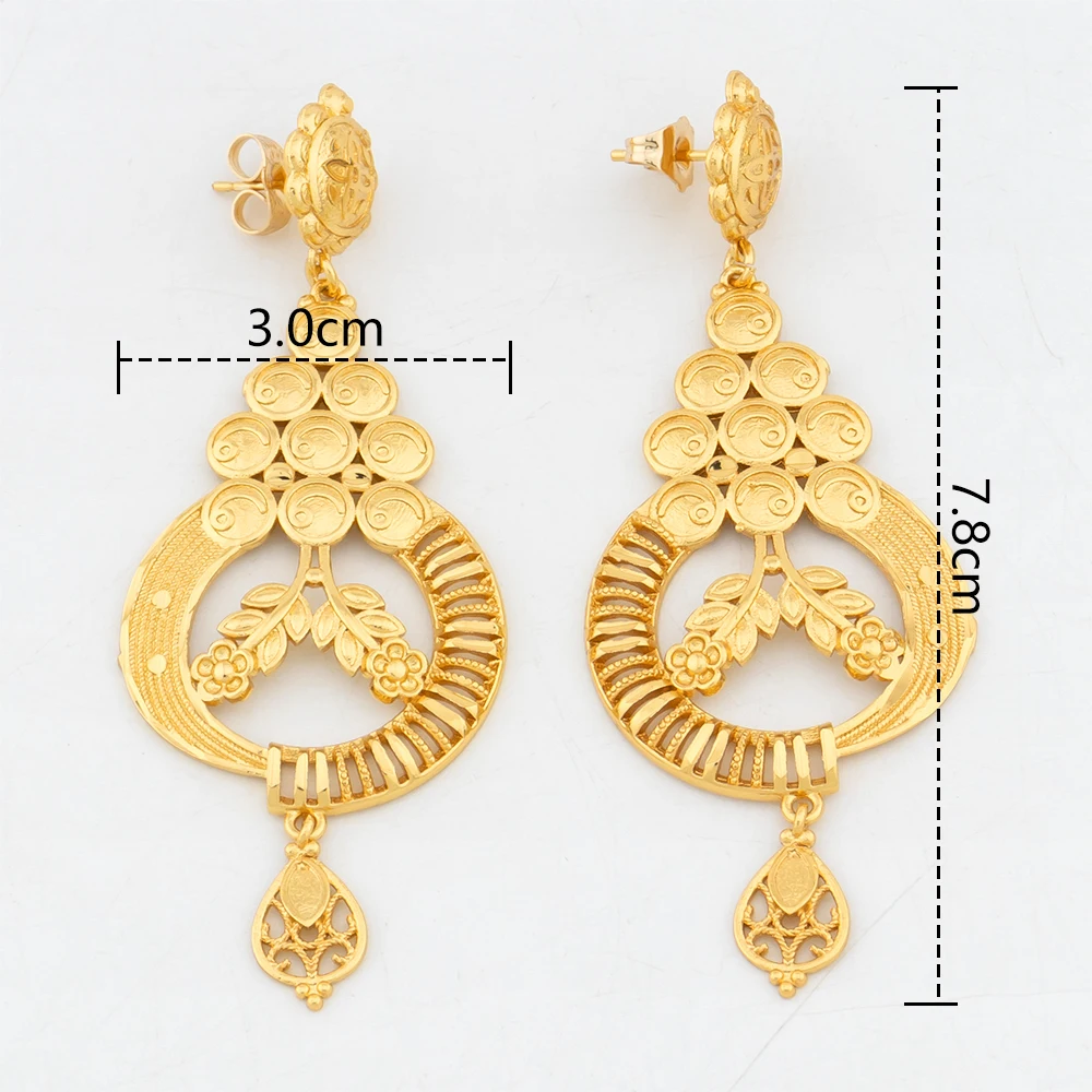 Gold Plated Tassels Earrings for Women Girls Dubai African Geometric Hollowing Out Earrings Daily Wear Fashion Jewelry Accessory