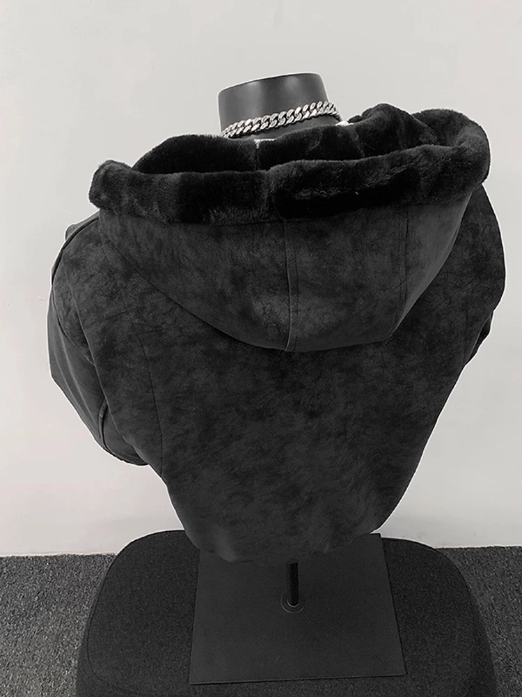 Thiened فرو الأرنب الصناعي مقنعين القطن Jaet المرأة شتاء دافئ مبطن سترة الوقوف تناسب طويلة Sve سستة إغلاق Bla...