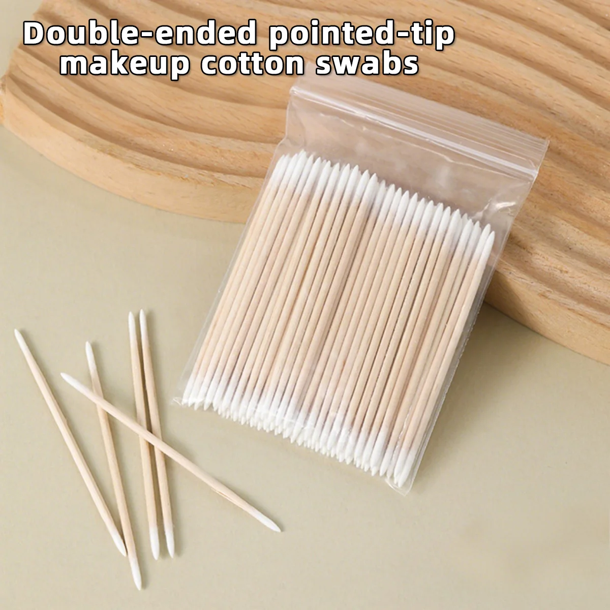 100 300 Swabs Double Ended Cotton Swabs Ultra Compact Design with Wooden Handle Eyelash Extension Glue Cleaning and Removal Tool