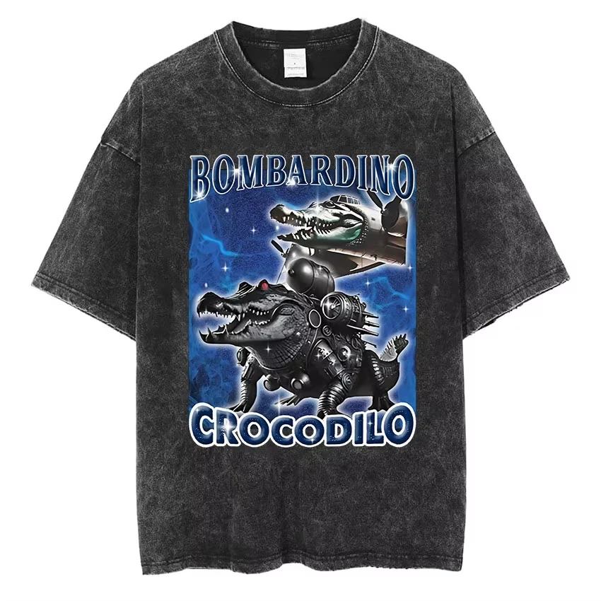 

Винтажные футболки с принтом крокодила Бомбардино и забавным мемом-самолетом, модные футболки в стиле хараджуку с короткими рукавами для мужчин и женщин