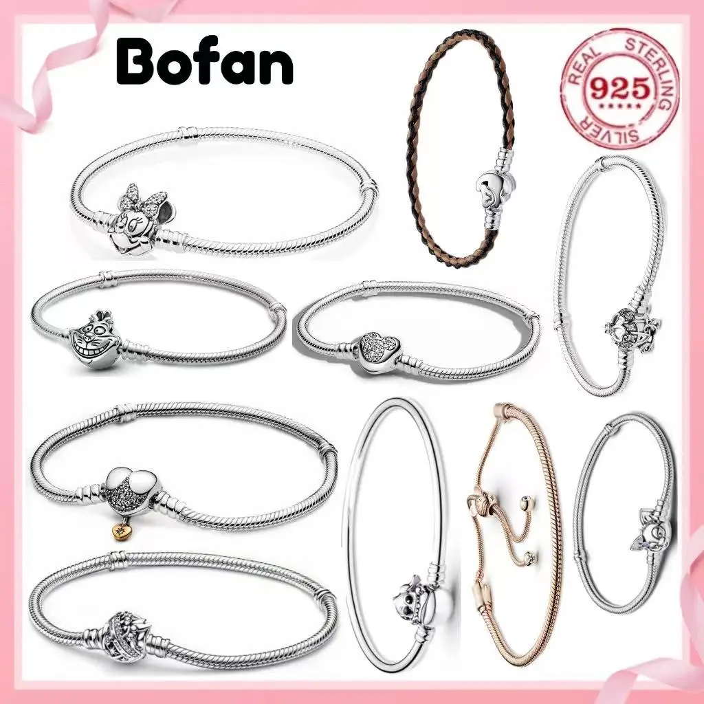 Charm 925% sterling silver fashionable Mickey Snow Man Lion King Zircon Snake Bone Bracelet for women DIY jewelry gift