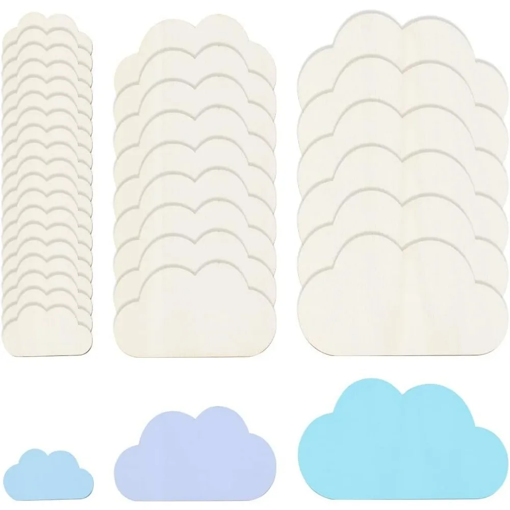 

36pcs 3 Sizes Unfinished Wood Slices Wood Color Cloud Shape Wooden Pieces Unfinished Blank Slices Wood Cutouts Making Kit