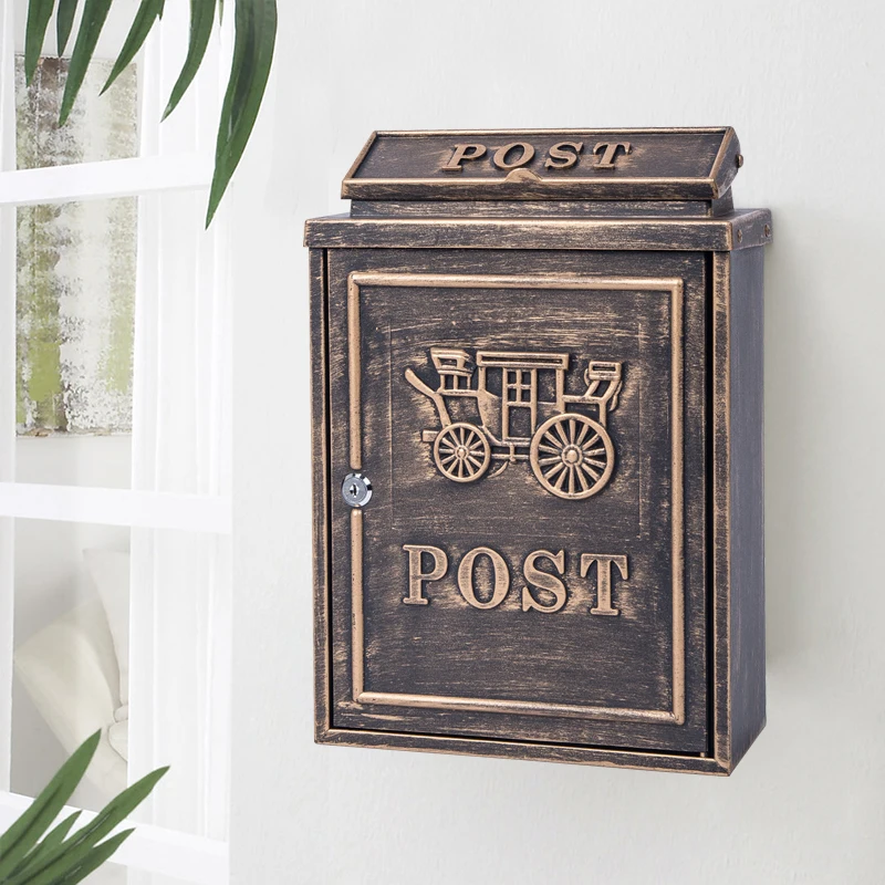 

Waterproof European Style Retro Postbox Locked Wall Mounted Aluminum Rustproof Mailbox Letter Newspaper Box Home Garden Ornament