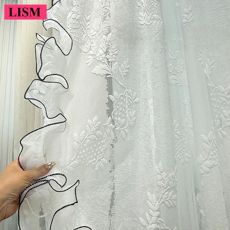 New Lace Tulle Flocking Curtains For Bedroom Living Room Window Villa Custom Blackout Luxury Jacquard Gauze Fabric Decor Custom