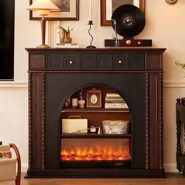 Yjq French retro fireplace decorative cabinet B & B simulation flame European living room entrance