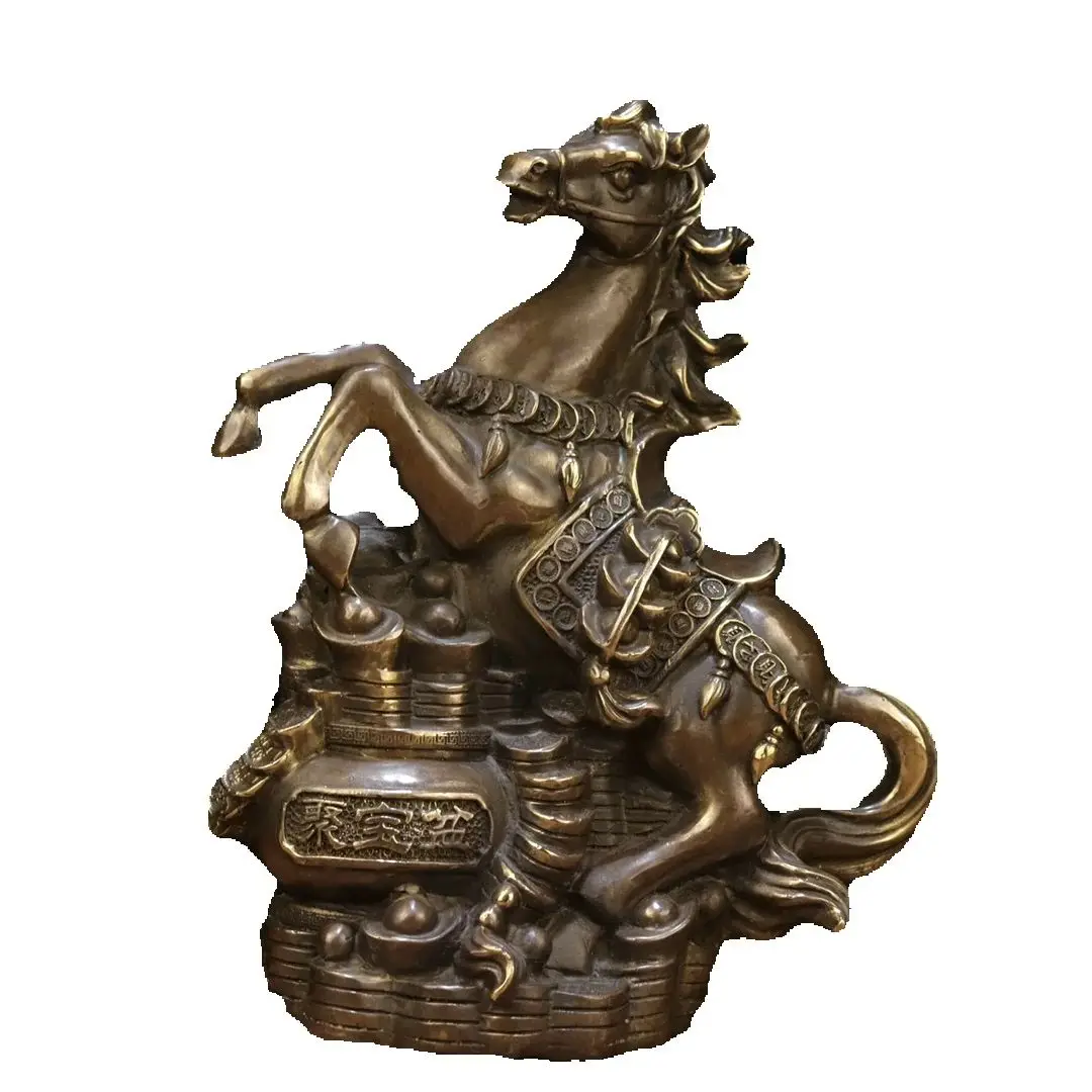 Feng Shui bronze statue Antique animals gather treasure pots, leap horses, make money, horses immediately Height 28cm, length 22