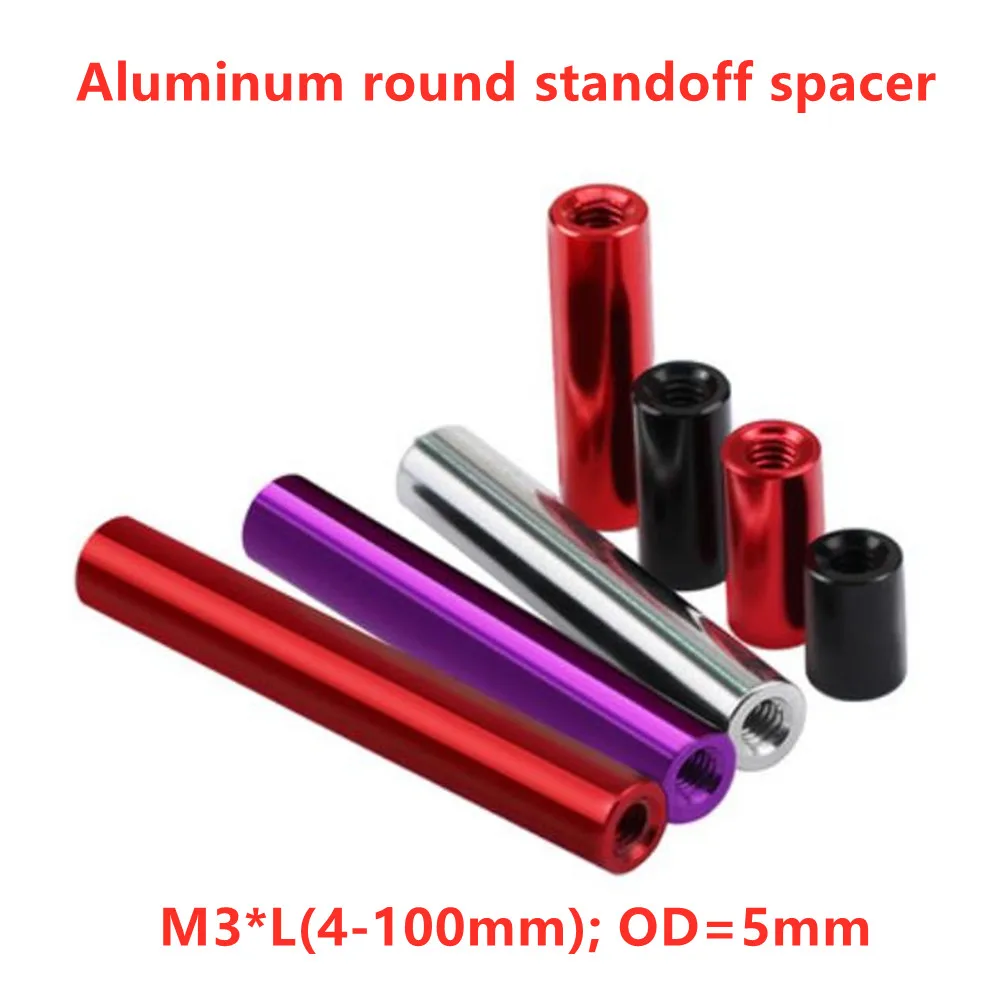 10pcs M3 Aluminum Columns M3*6/8/10/12/15/20/23/25/30/35/37/40...100mm aluminum round standoff spacer Spacing screws OD=5mm