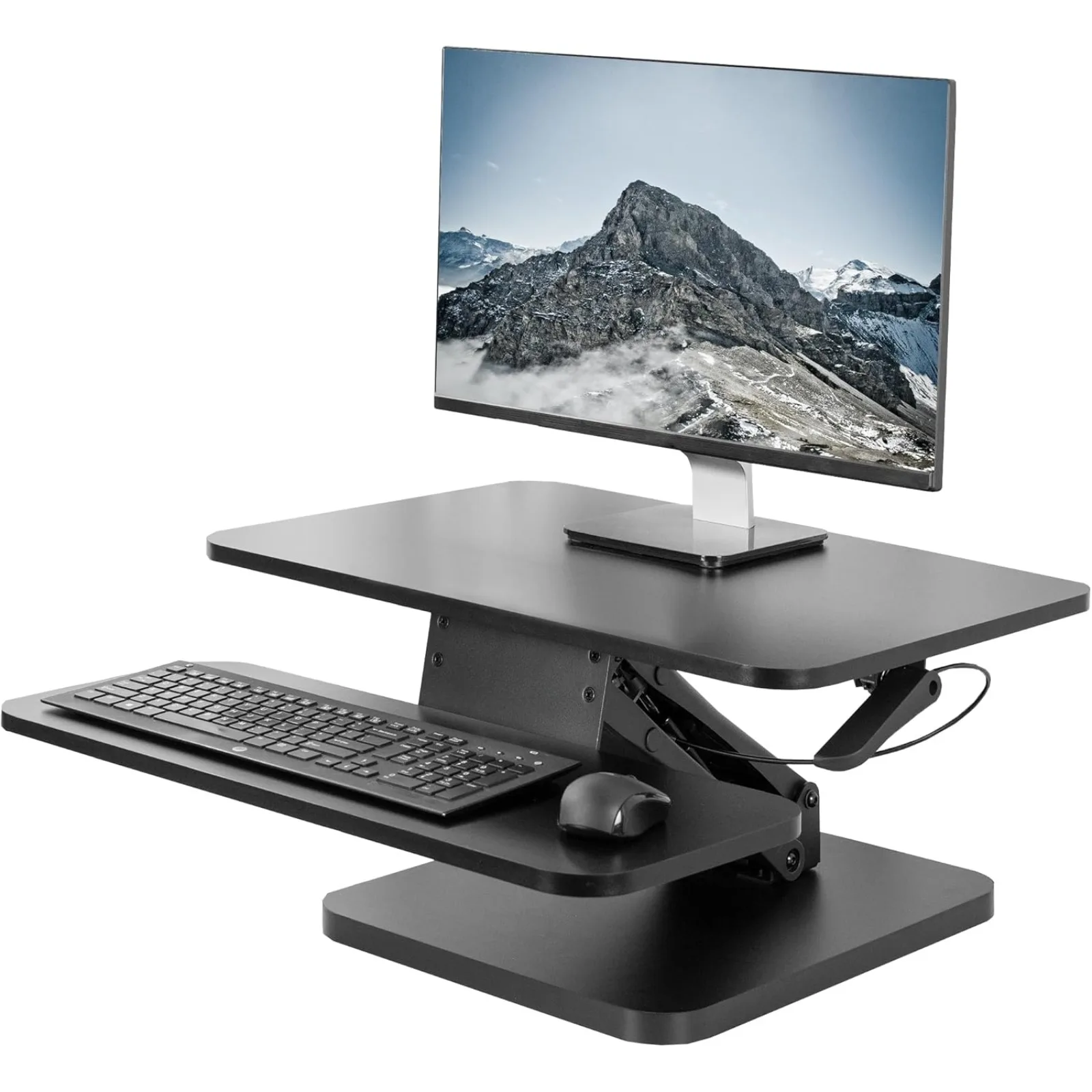 

US Black Height Adjustable 25 inch Standing Desk Converter, Compact Sit Stand Tabletop Monitor Riser Workstation, DESK-V001G