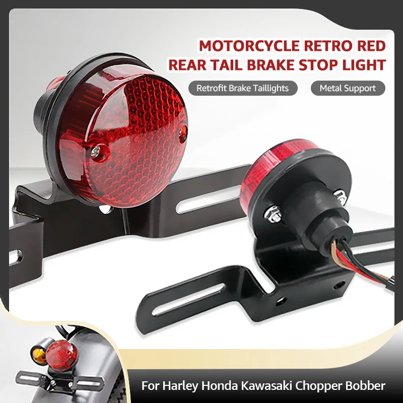 

Motorcycle Tail Light Retro Red Brake Stop Lamp W/ License Plate Mount For Harley Honda Chopper Bobber 12V Moto Turn Signal