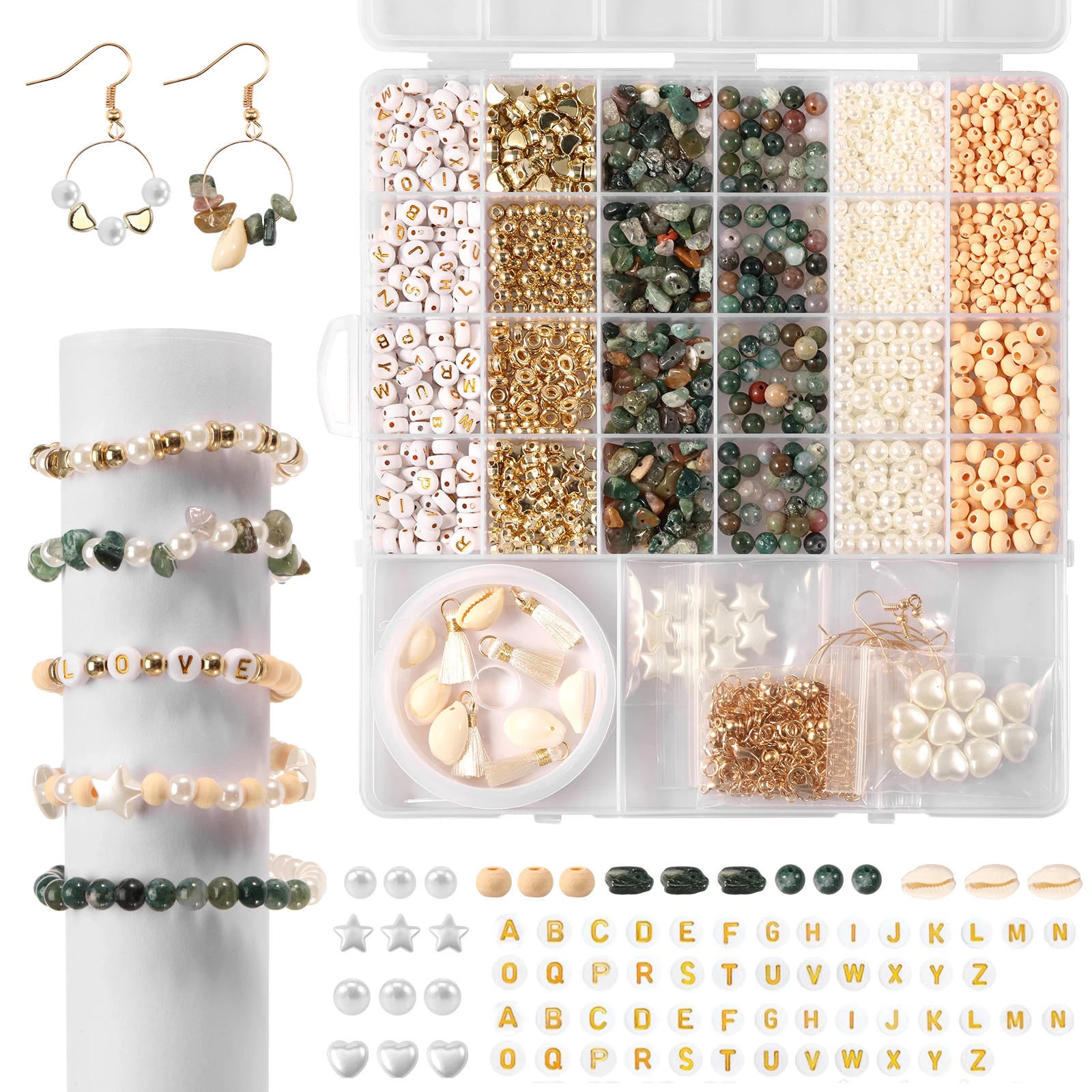 

Jewelry Making Kit DIY Natural Stone Beads Set with 24 Compartments Divided Packaging Multifunctional for Beginners