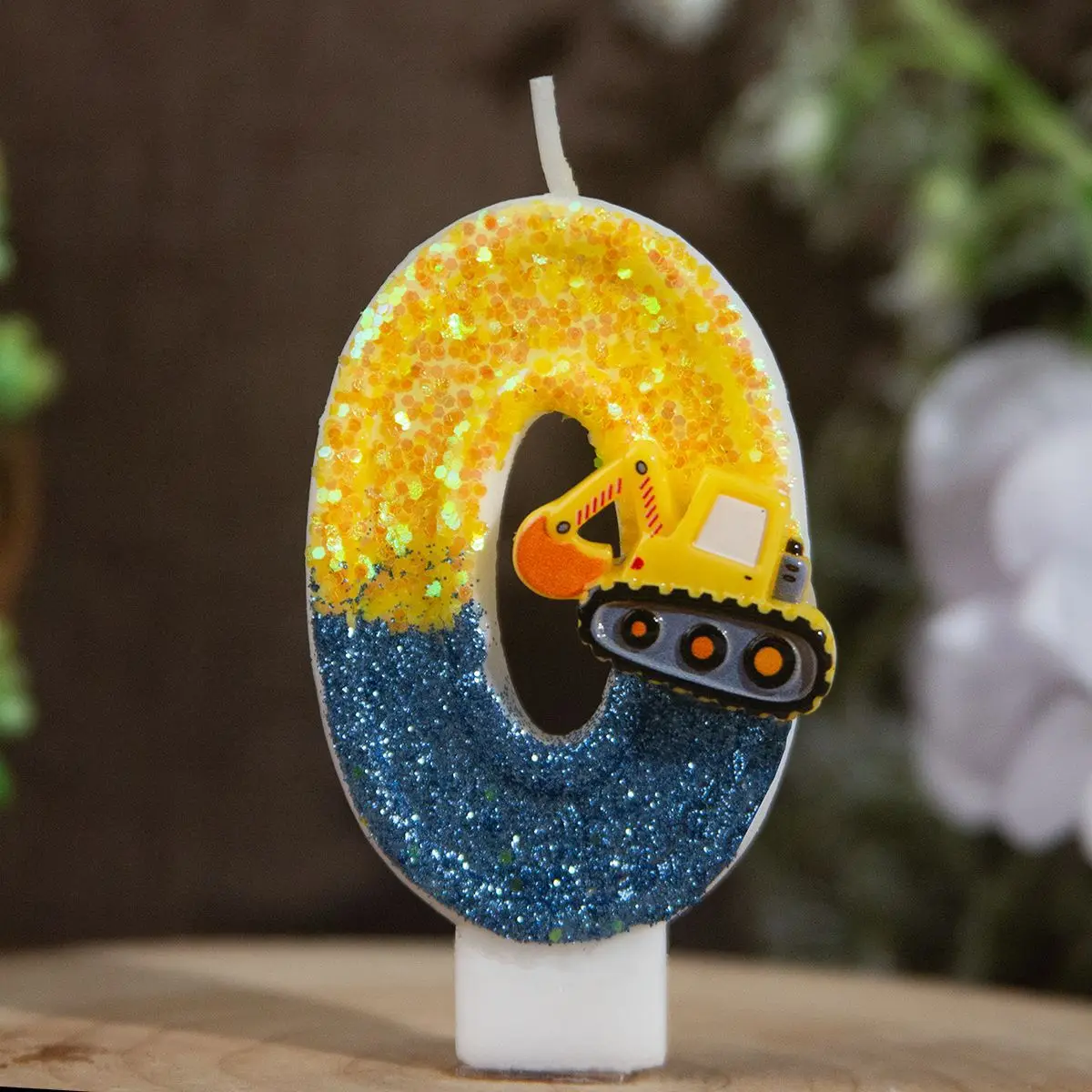 Construction Excavator Number Birthday Candle 0‑9 Yellow Blue Digital Cake Topper 3D Digger Theme Party Cake Decoration Supplies