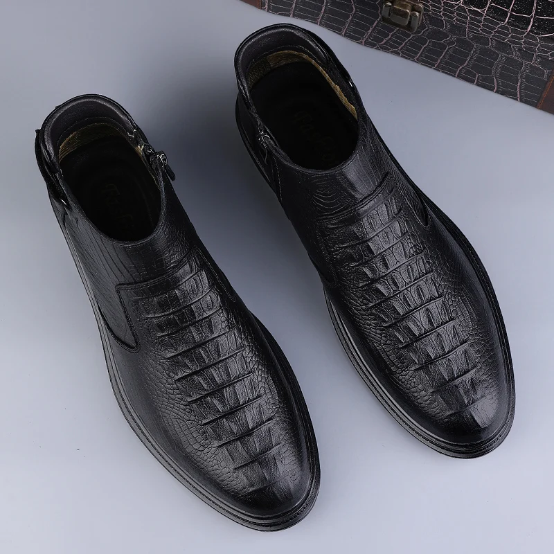 

Autumn Winter Men Warm Fashionable Casual Boots Business Formal Splicing High-end New Height Increasing Boots