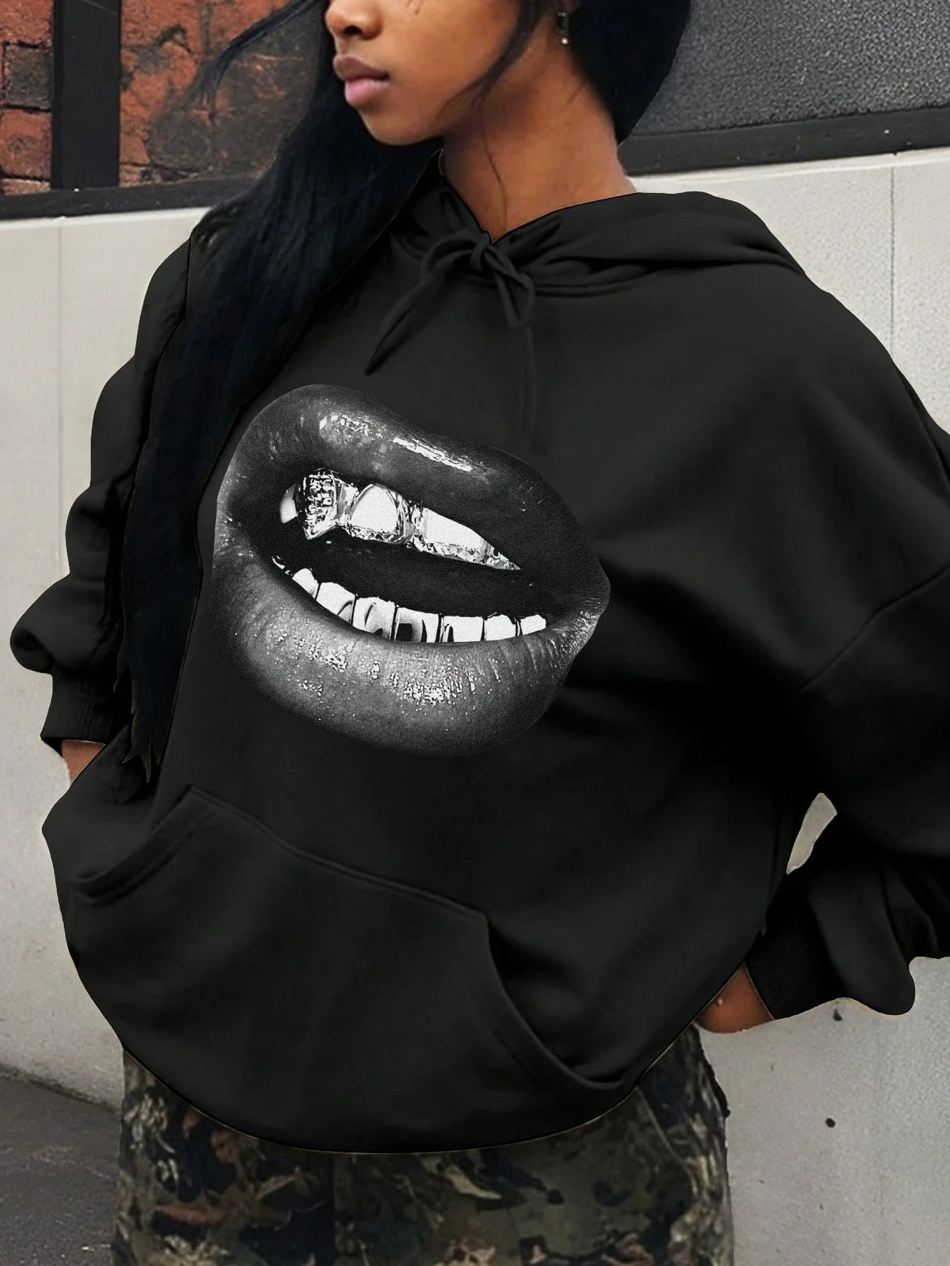 Creative Cool Lip Print Pattern Women's Hoodie Autumn Winter Minimalist Style Top New 2026 Fashion Hoodies & Sweatshirts
