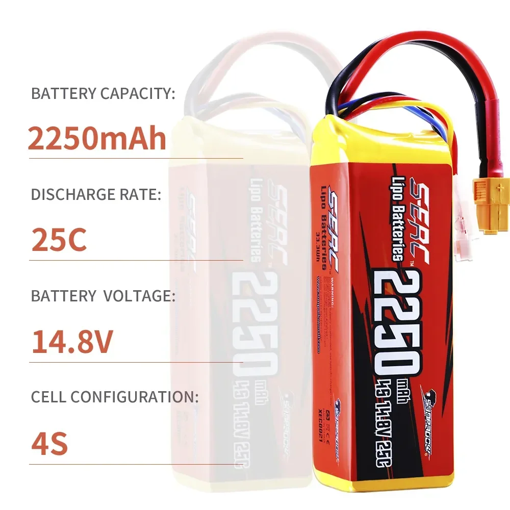 2pcs  4S 14.8V Lipo Battery 2250mAh 25C with XT60 Plug for RC Airplane Quadcopter Drone FPV Helicopter Boat Racing Hobby