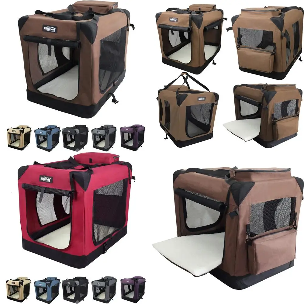 

EliteField 3-Door Folding Soft Dog Crate with Carry Bag and Fleece Mattress, 2-Year Warranty, Suitable for Indoor and Outdoor Us