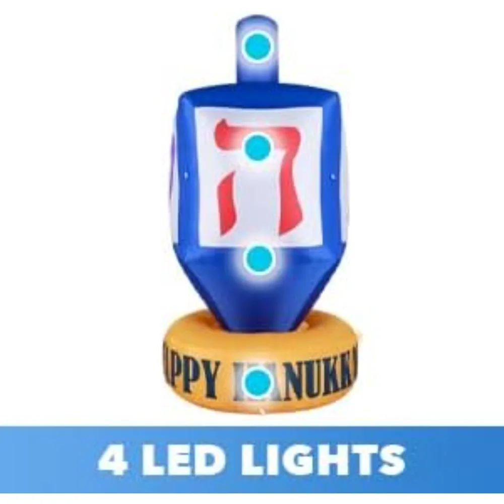 ديكور ساحة هانوكا دريديل العملاق بطول 8 أقدام - ديكور خارجي من شانوكاه مع مصابيح LED ومروحة