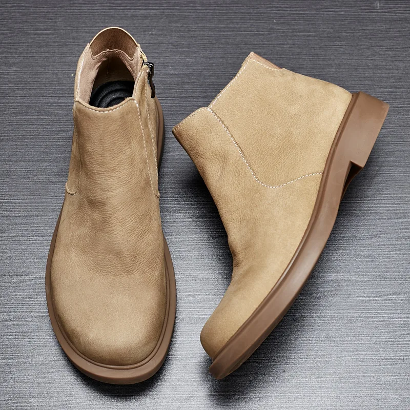 

Новые мужские рабочие повседневные уличные мотоциклетные ботинки челси из натуральной кожи со средним верхом, мужская обувь в стиле ретро 030