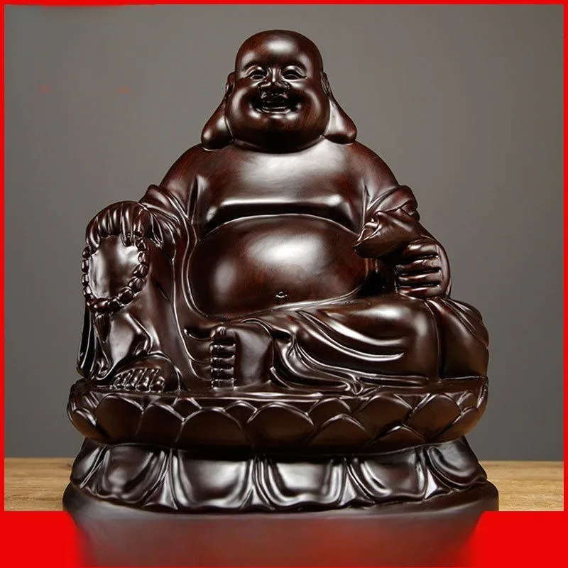 Ebony Buddha statue ornament solid wood sitting laughing Buddha mahogany home